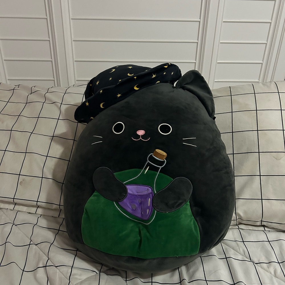 Squishmallows Black Cat with Green and Purple Potion